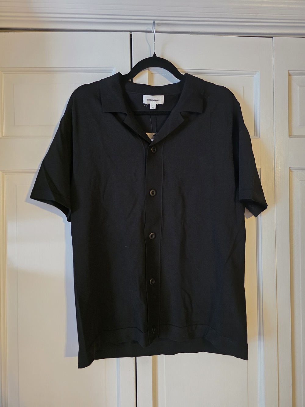 Common Market Black Stretch Button Front Camp Shirt Large NWT Minimalist